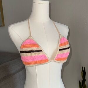 Crochet Top Lined Medium M Stripes Colorful Pink Vacation Boho M Summer Orange